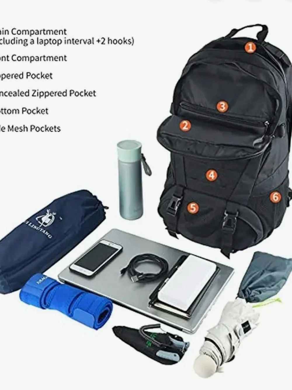 Black Tactical Backpack with MOLLE Webbing - Rugged Outdoor Carry